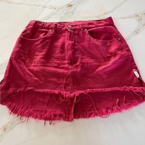 Frayed Hem Red Denim Skirt